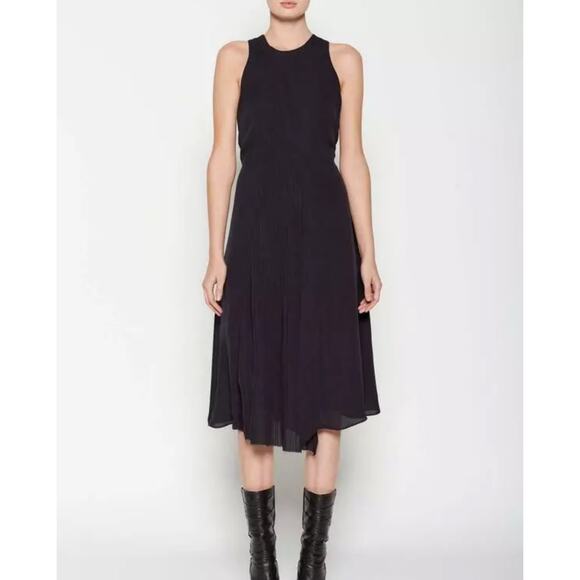 Brochu Walker Pleated Front Detail Black Onyx Silk HILDE Midi Dress SMALL sz S - Picture 13 of 13